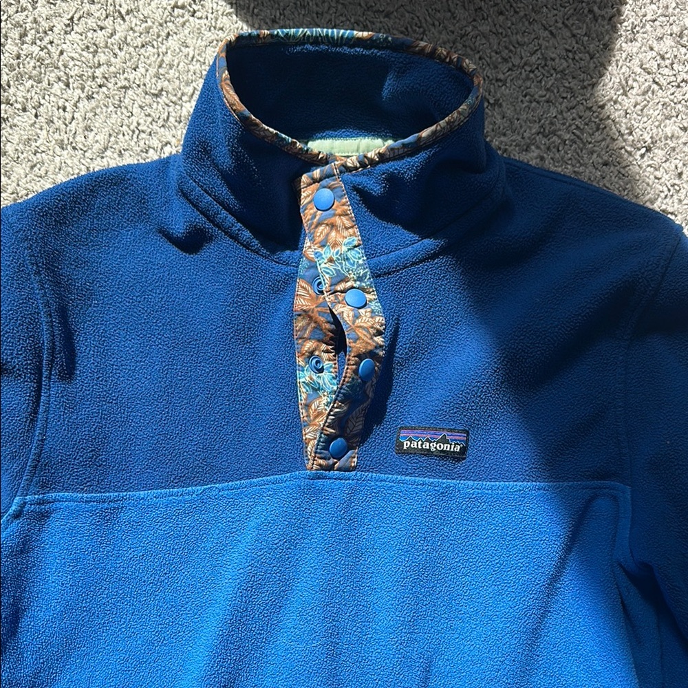 COPY - Patagonia Royal Blue Fleece with Patterned Trim